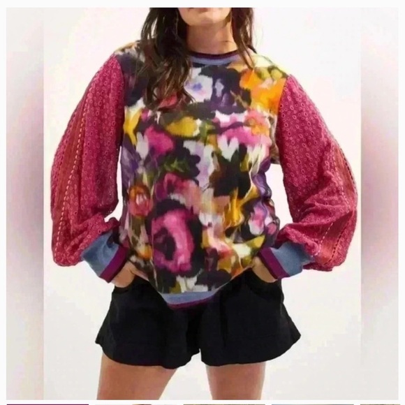 Bl^nk London Anthropologie Colorful Women's Eyelet Loose Sleeve Top Size Small - Picture 2 of 16